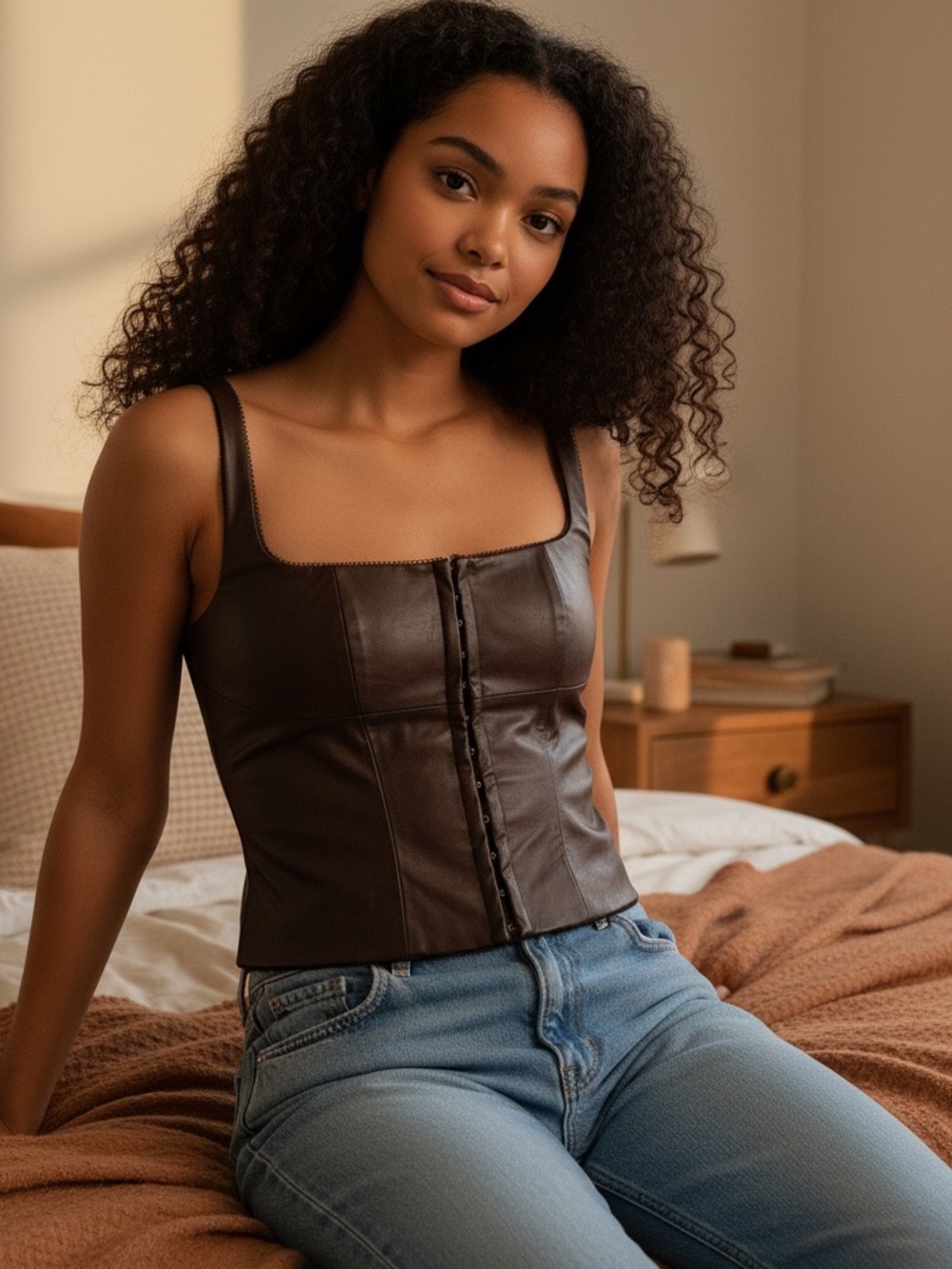House of CB Chocolate Vegan Leather Corset Top Bodice Core Edgy Luxe Structured